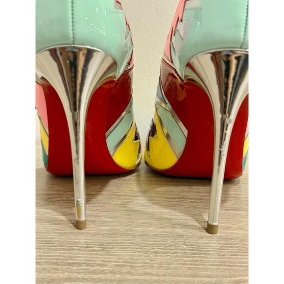 NWOT Christian Louboutin Explotek 100 Zigzag Metallic Leather Pumps Multi US 7 - Picture 7 of 10